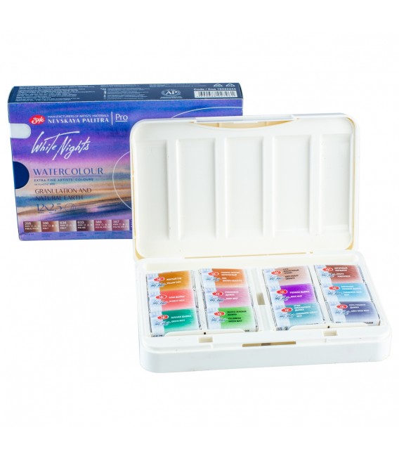 Caja plastico acuarela White Nights 12 colores "Tierra Natural Granulados"