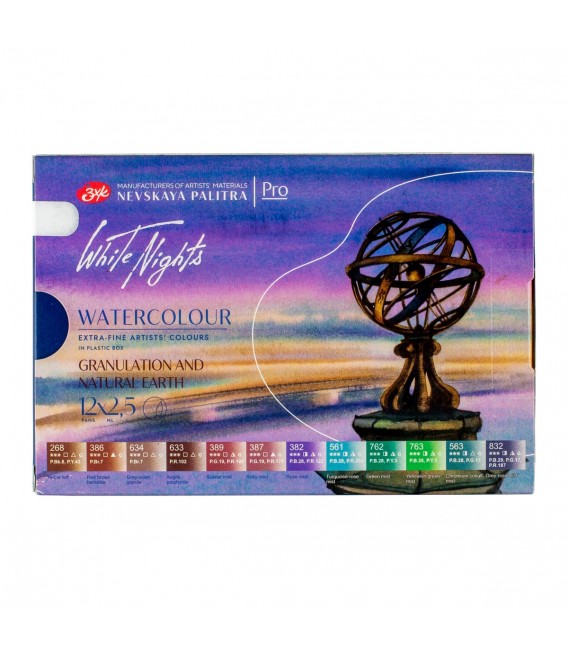 Caixa plàstic aquarel·la White Nights 12 colors "Terra Natural Granulats"