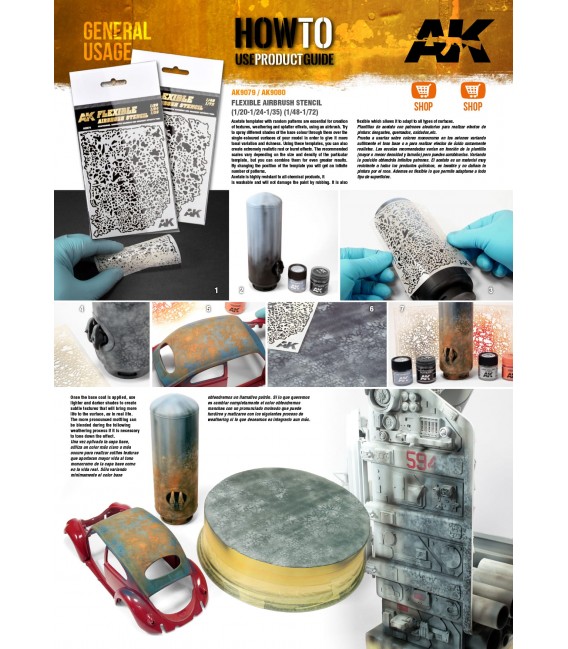 AK9079 Plantilla Flexible para Aerografo 1/20 – 1/24 - 1/35   10x15 cm.