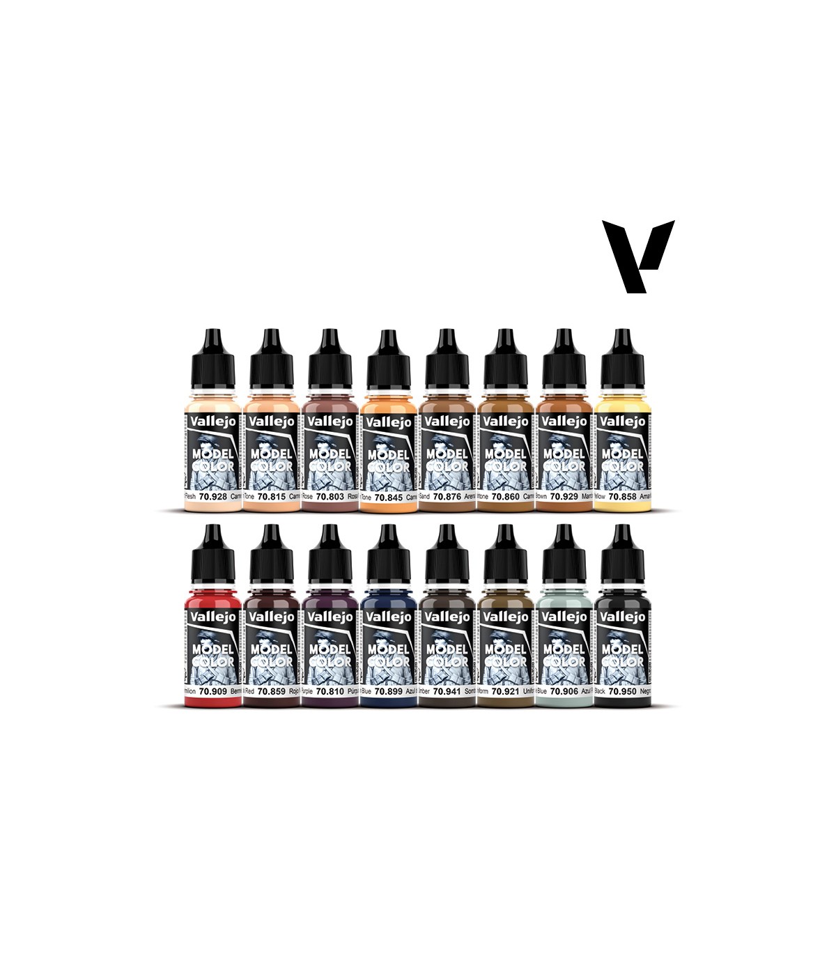 Vallejo Model Color Set de Pintura Acrílica Colores Básicos. Kit de 16 Colores de Acabado Mate