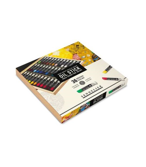 Caixa de fusta 36 Olis en Barra extra fi Sennelier 38 ml.