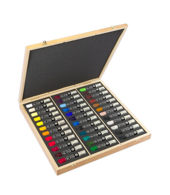 Caixa de fusta 36 Olis en Barra extra fi Sennelier 38 ml.