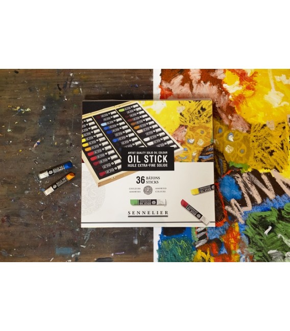 Caixa de fusta 36 Olis en Barra extra fi Sennelier 38 ml.