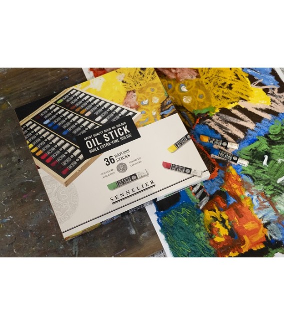 Caixa de fusta 36 Olis en Barra extra fi Sennelier 38 ml.