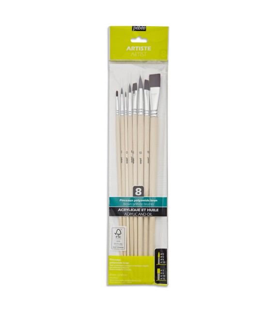 Set 8 Pebeo Brown Synthetic Oil/Acrylic Brushes