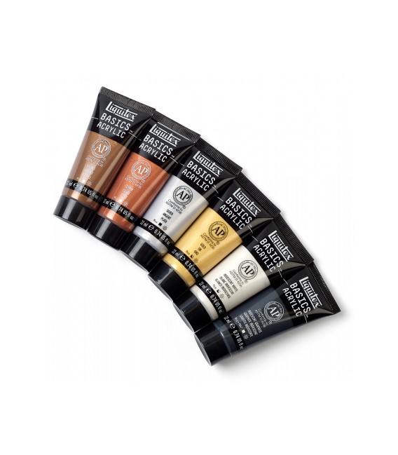 Set pittura acrilica Liquitex Basics Metallics & Iridiscents 6 tubi 22 ml