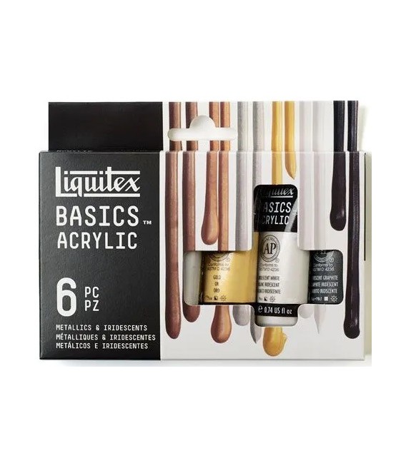 Set pittura acrilica Liquitex Basics Metallics & Iridiscents 6 tubi 22 ml