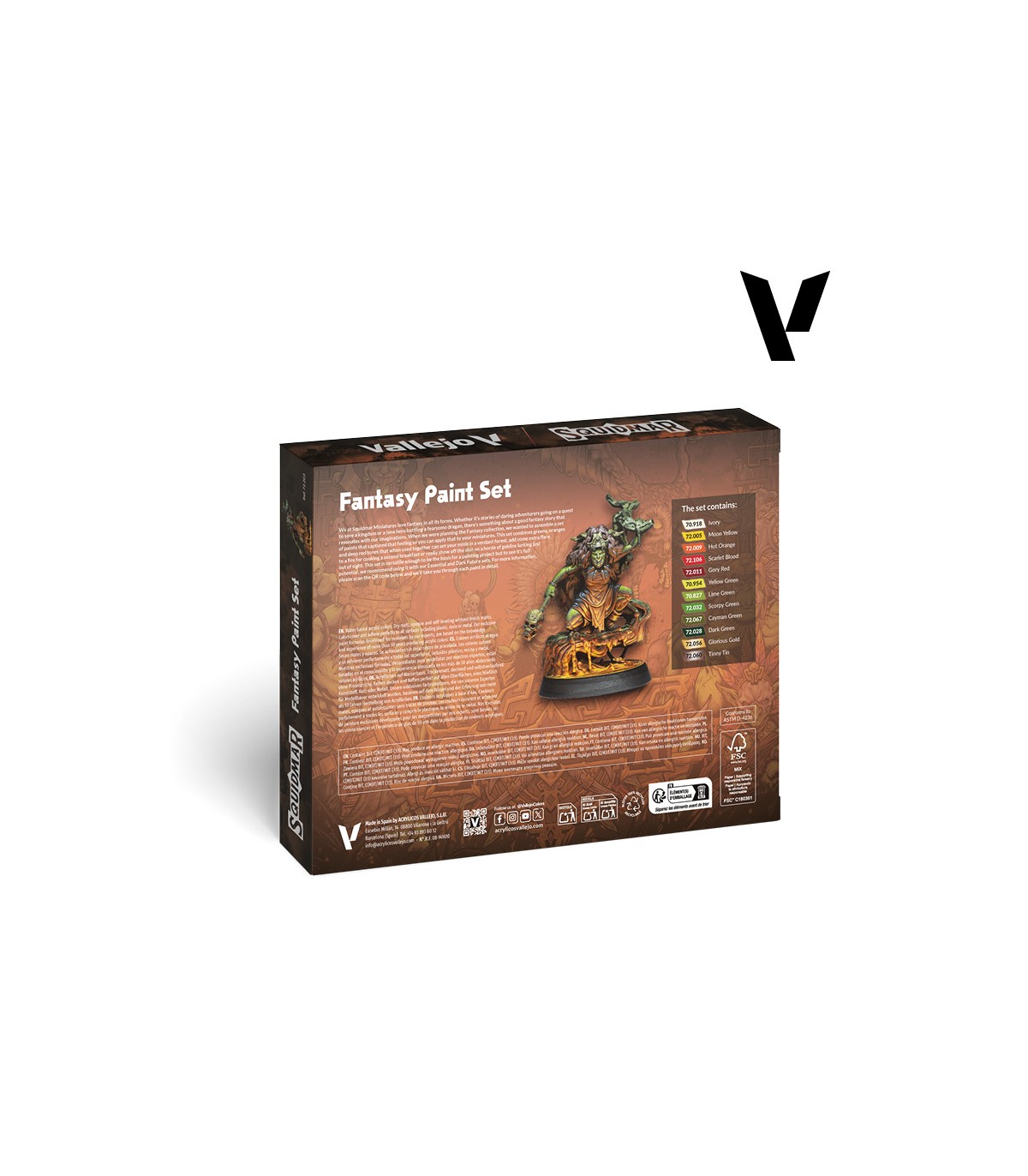 Vallejo Fantasy Paint Set - 12 Farben à 18ml Inklusive Miniatur Figur