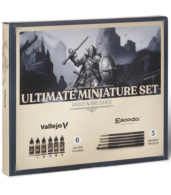 Ultimate Miniature Set Escoda - Vallejo 5 pinzells i 6 colors