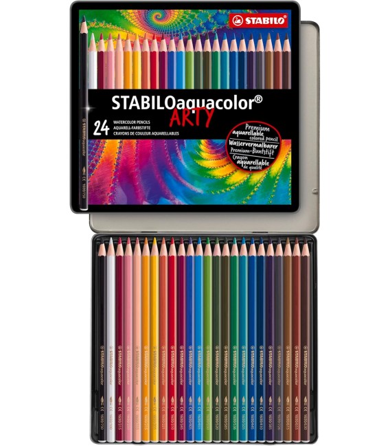 b) Caja metal 24 lapices acuarelables STABILO Aquacolor