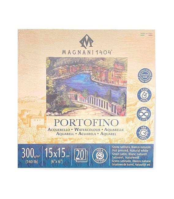 Watercolor Bloc Magnani 1404 Portofino 20s 300g Hot Press 15x15 cm.