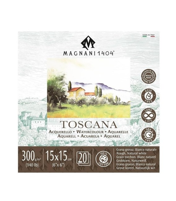 Bloc Aquarel-la Magnani 1404 Toscana 20f 300g Gra Gruixut 15x15 cm.