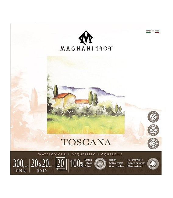 Bloc Aquarel-la Magnani 1404 Toscana 20f 300g Gra Gruixut 20x20 cm.