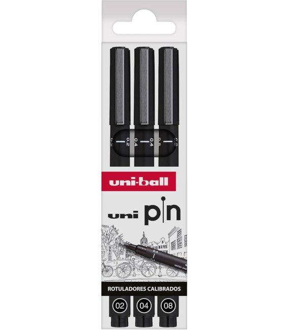 Set de 3 rotuladores calibrados UNI PIN 02-04-08