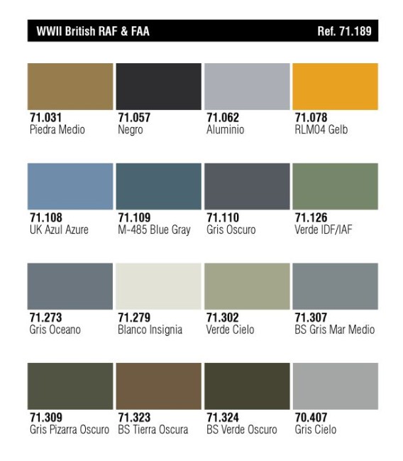 Set Vallejo Model Air WWII British RAF & FAA 16 u. (18 ml.)