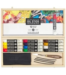 Boîte en bois Sennelier Bâtons Huile 12 x 38 ml.