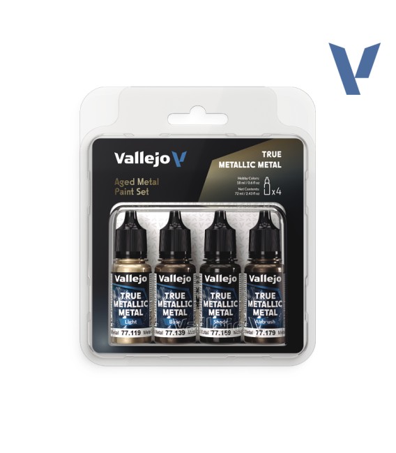 77258 Set Vallejo Metal Envejecido True Metallic Metal 4 u. (18 ml.)