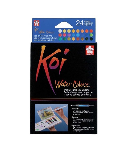 Caja acuarela KOI set plastico 24 pastillas
