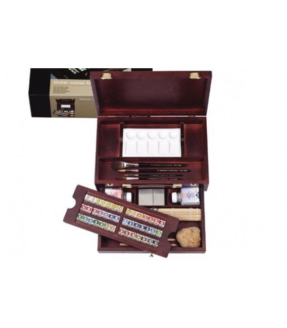 Water color Rembrandt wood box Master 42 pans