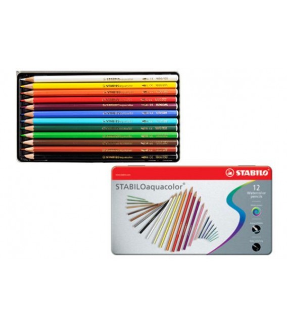 a) Caja metal 12 lapices acuarelables STABILO Aquacolor