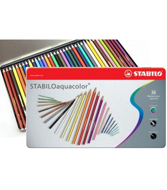 c) Boite metal 36 crayons aquarellables STABILO Aquacolor