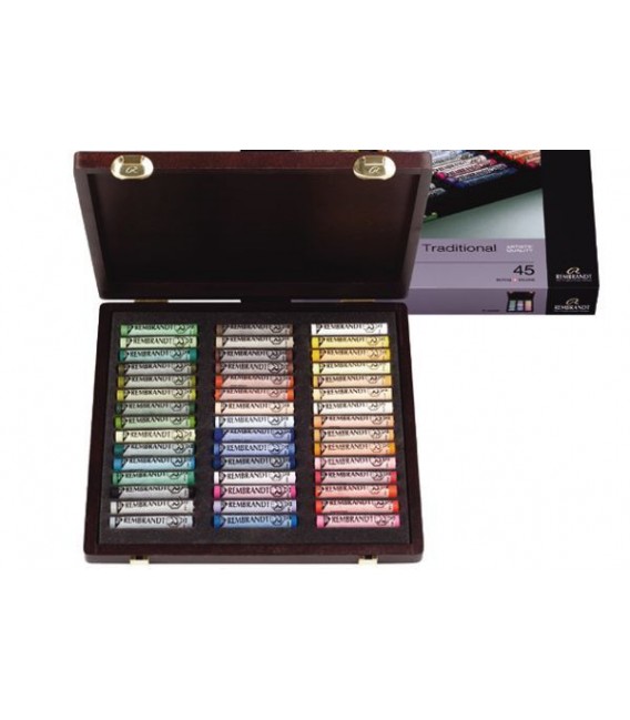 Caixa fusta 45 pastels sencers Rembrandt Traditional 45L