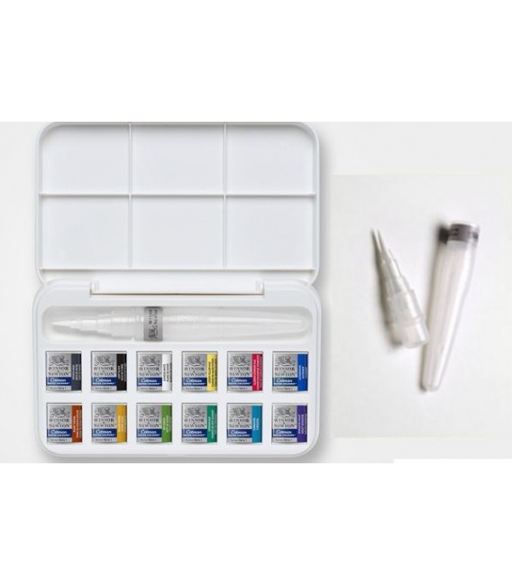 Water color plastic Brush pen set Cotman 12 pans