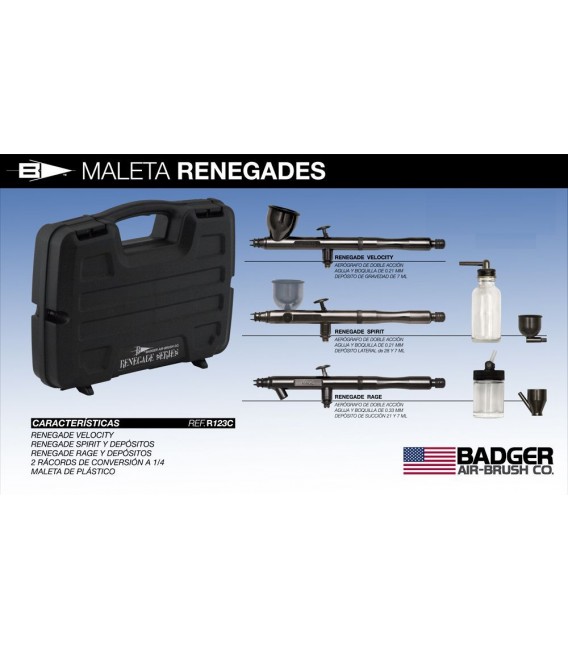 h) Kit 3 aerografs Badger RENEGADE