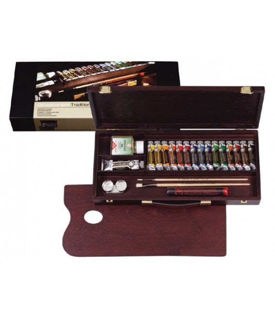 Boite peinture huile Rembrandt bois Traditional 15 tubes