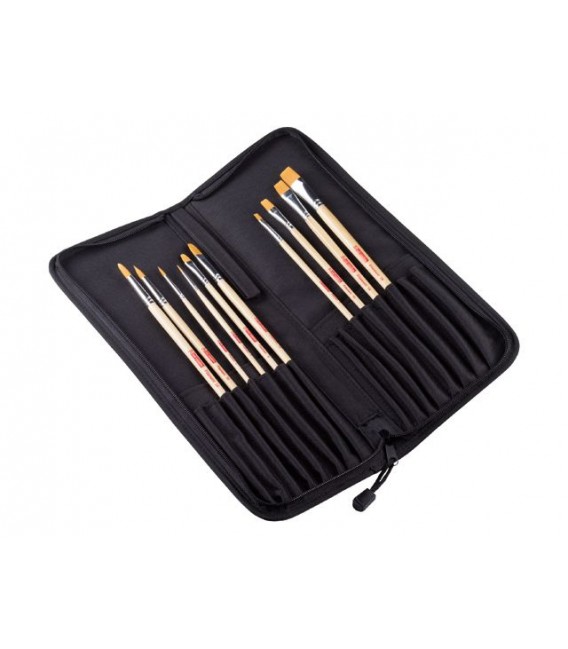 10 Brushes Set and Polyester organizer with zip.