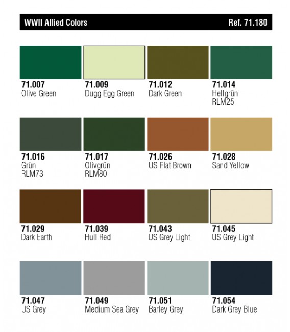 Set Vallejo Model Air 16 u. (17 ml.) WWII Allied Colors.
