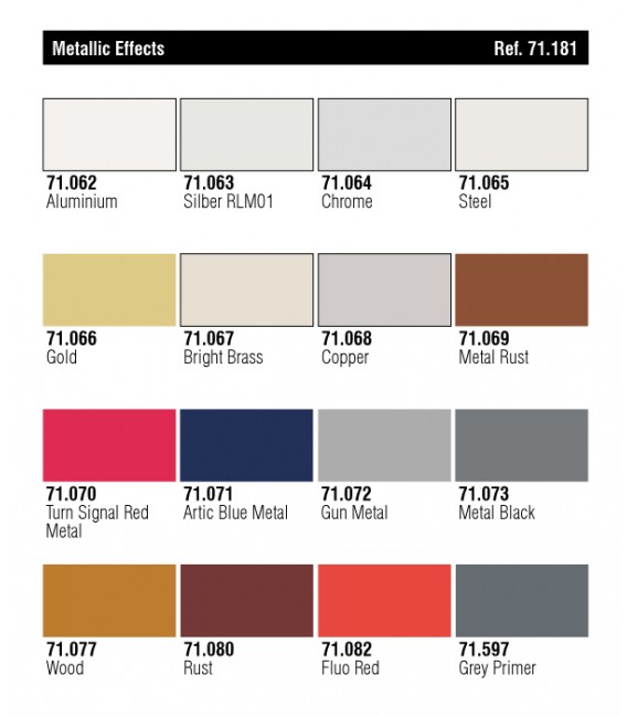 Set Vallejo Model Air 16 u. (17 ml.) Efectos Metalicos.