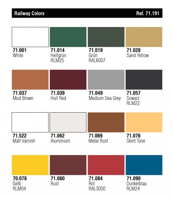 Set Vallejo Model Air 16 u. (17 ml.) Colors Ferroviaris.