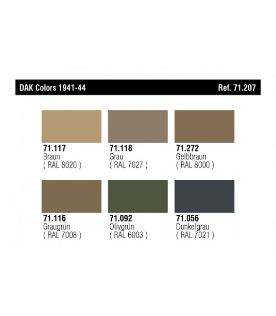 Set Vallejo Model Air 6 u. (17 ml.) DAK Colors 1941-1944