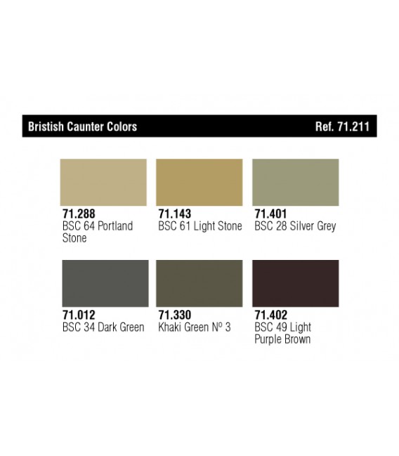 Set Vallejo Model Air 6 u. (17 ml.) Caunter British Colors