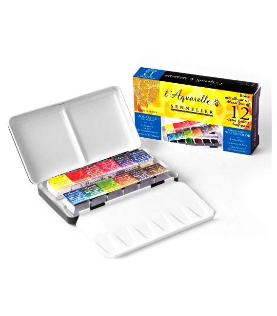 Scatola acquerelli Sennelier metallo 12 godets