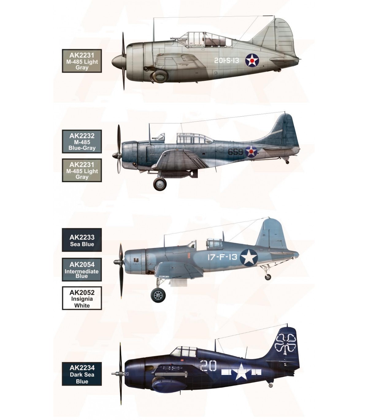 Ak2230 Ww2 Us Navy And Usmc Aircraft Colors Set 6 U 17 Ml
