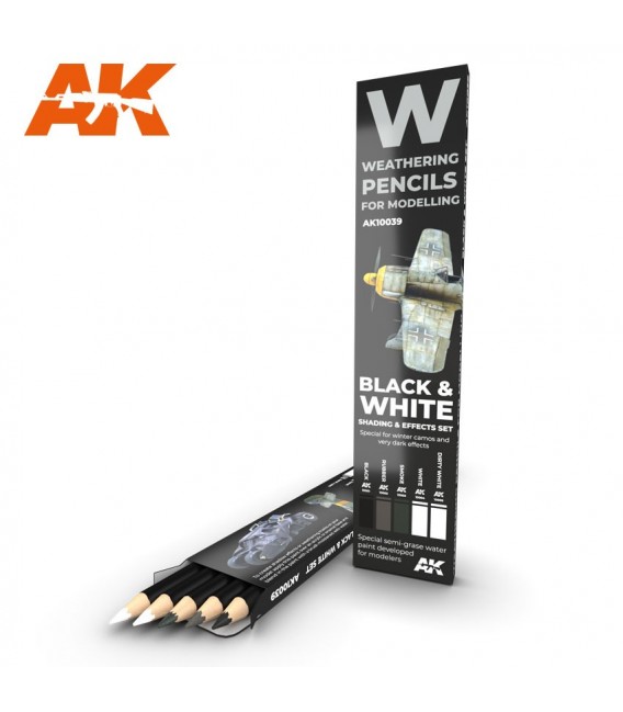 AK10039 Set 5 crayons weathering Noir et Blanc